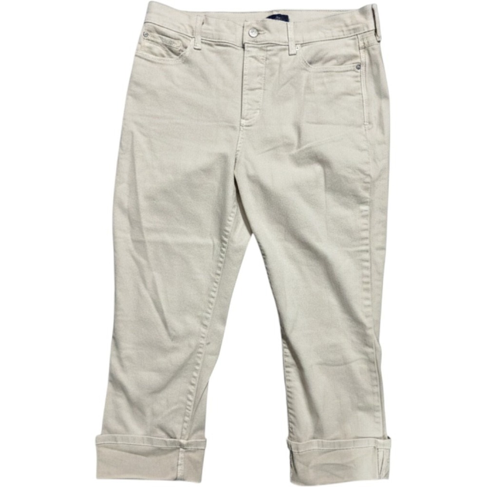 NYDJ Dayla Wide Cuff Capri Pants Beige Lift Tuck Tech Jeans 12 M77N31DT4052